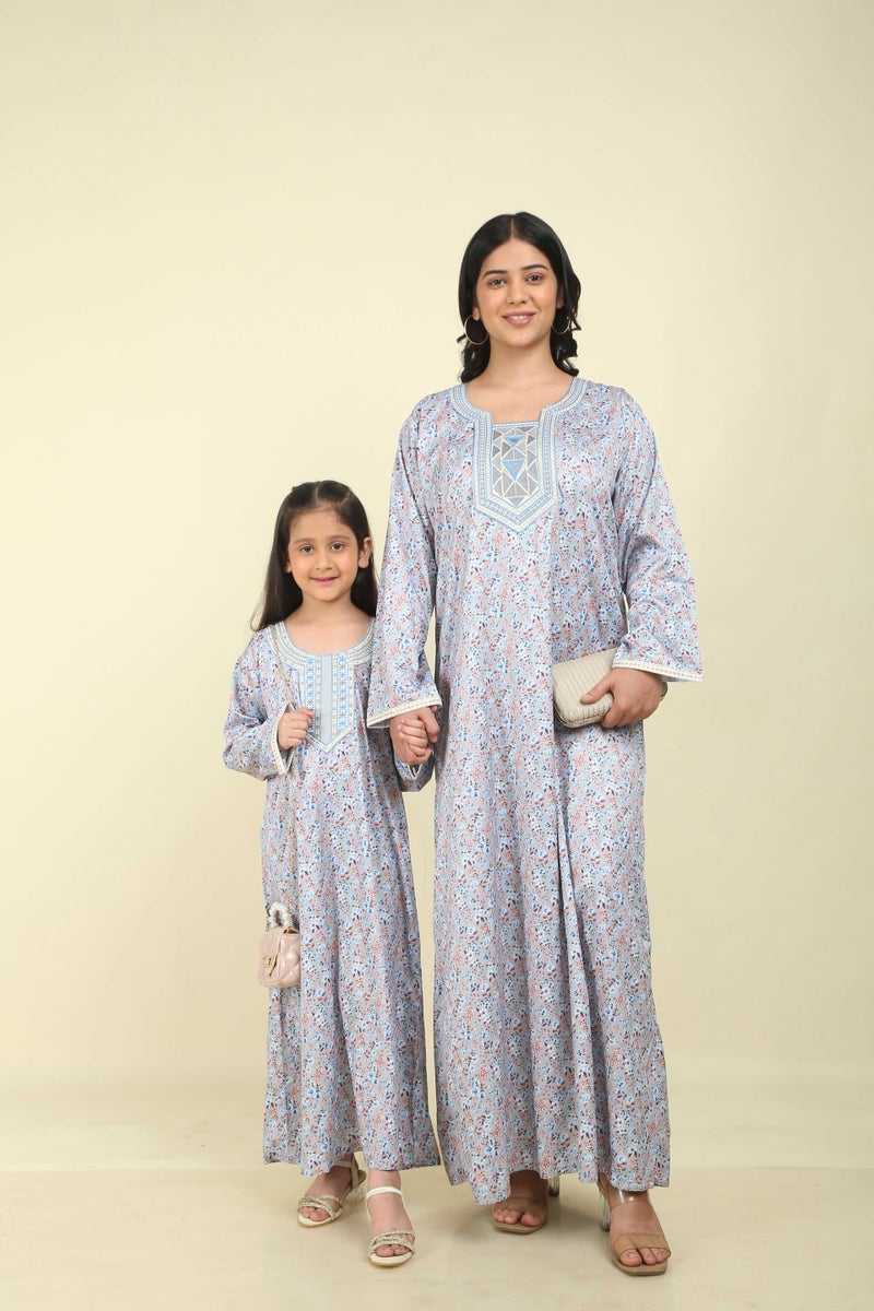 HANA & SARA Girls Viscose Blended Digital Print Floral Arabic Jalabiya – Lightweight Modest Wear Dress - Image 4